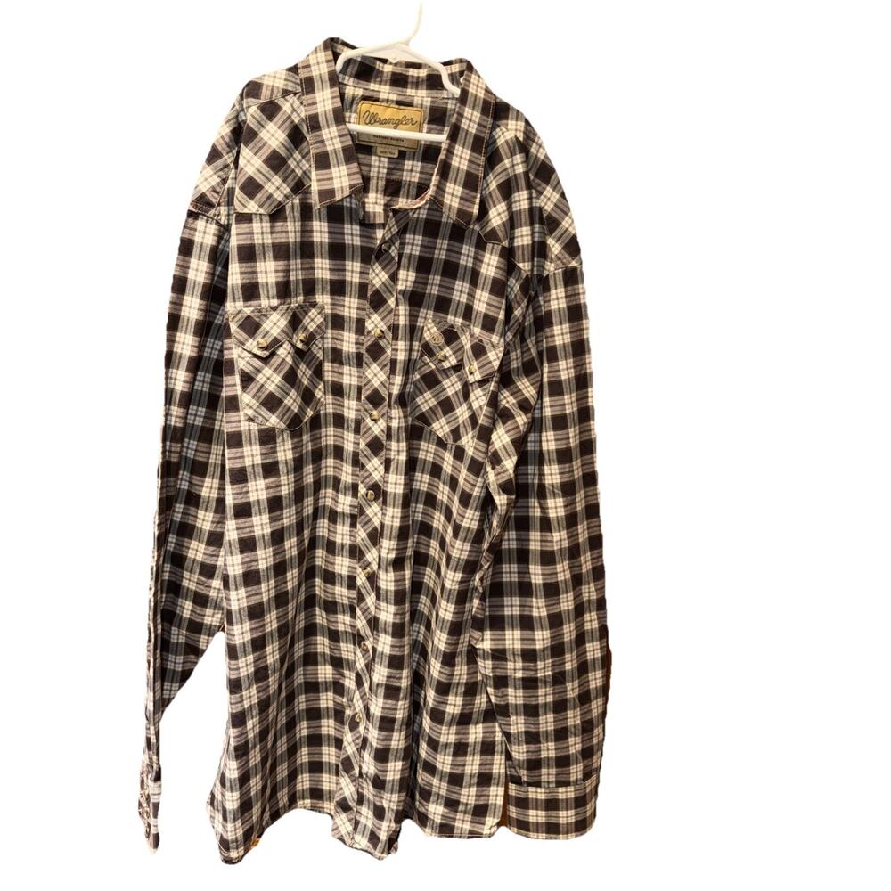 Wrangler Western RETRO MVR376M Shirt Mens Size 3XT Cowboy Pearl Snap Plaid Brown